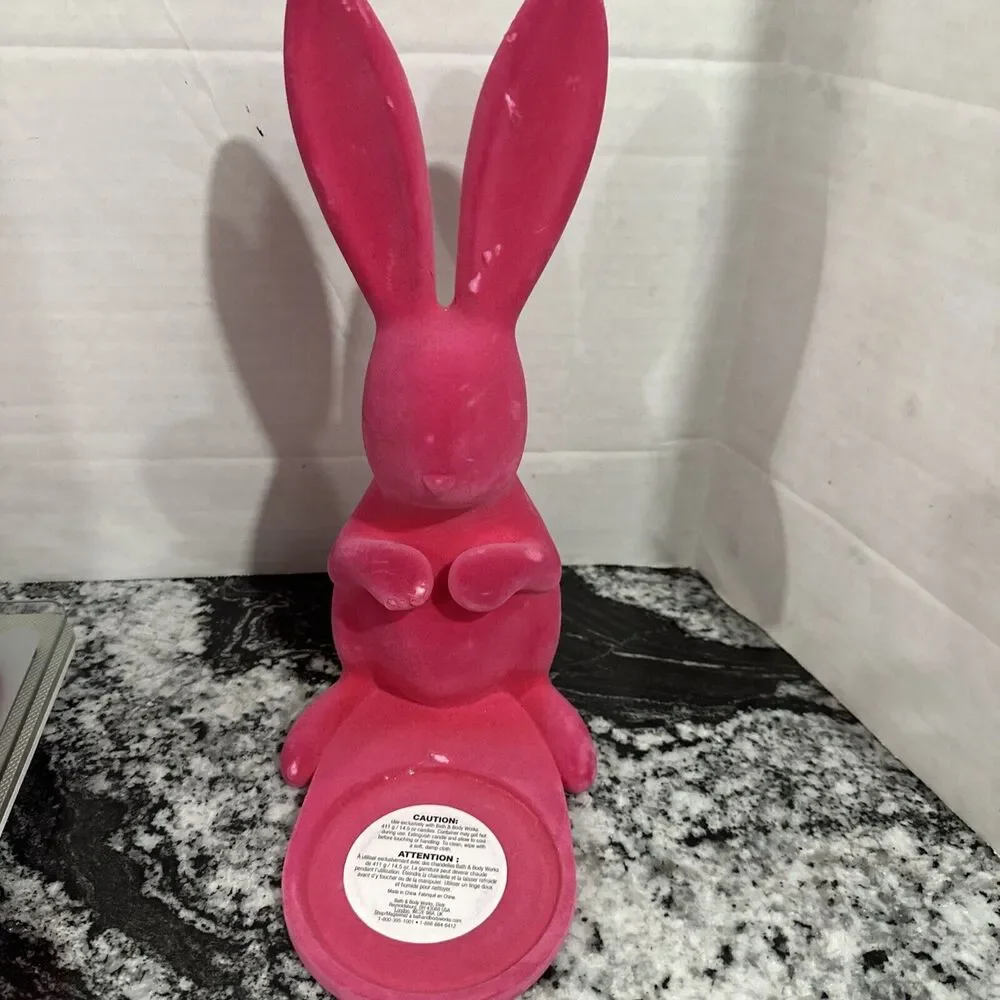 Bath & Body Works Bunny Rabbit Flocked Pink 3 Wick Candle Holder